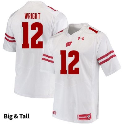 Men's Wisconsin Badgers NCAA #12 Daniel Wright White Authentic Under Armour Big & Tall Stitched College Football Jersey PF31L66GF